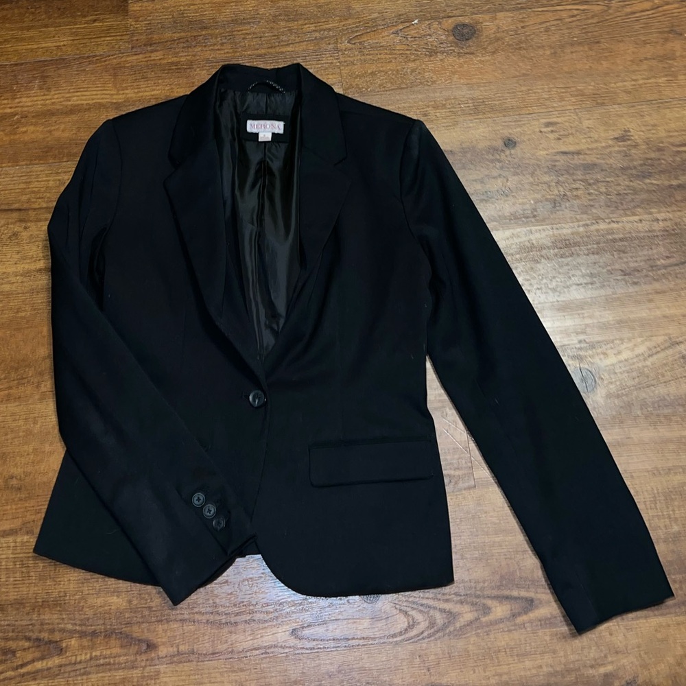 Merona Black Chic Front Button Long Sleeve Jacket Casual Office Blazer Size 6 - Picture 3 of 10